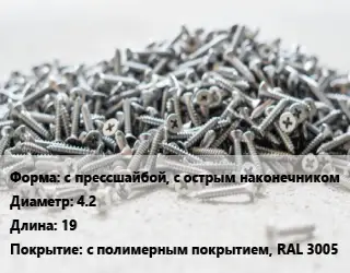 Шуруп с прессшайбой, с острым наконечником 4.2х19 с полимерным покрытием, RAL 3005